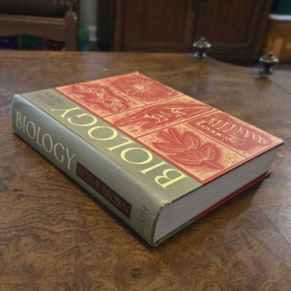 Vintage Antique Red Cloth Biology Textbook Ornate Gilt Embossed Spine Decorative
